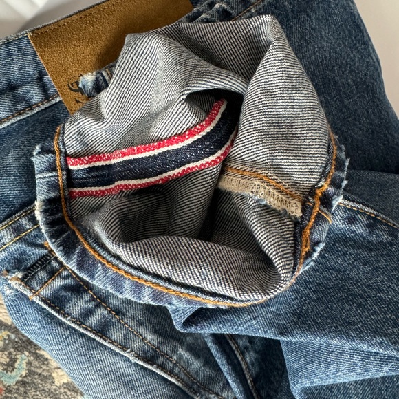 Todd Snyder 34x30 Mens Slim Fit Denim Jeans Blue Distressed Button Fly Selvedge - Picture 13 of 13